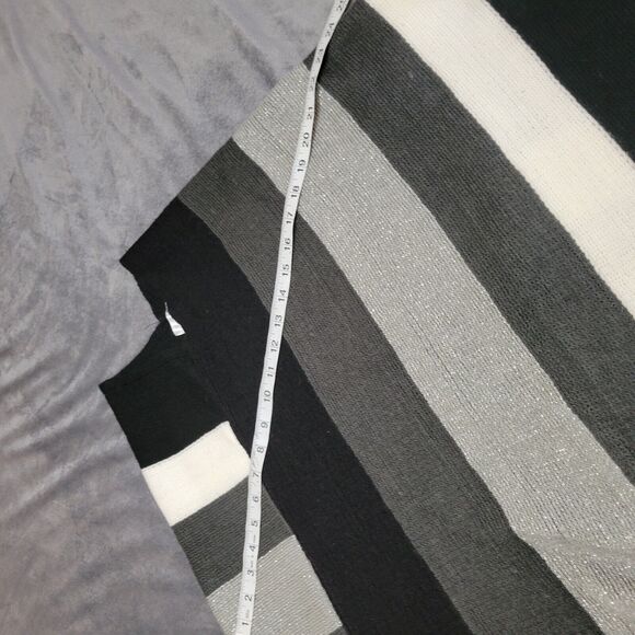 Janice Poncho Womens Medium Black White Striped One Size Shirt Square Fringe Top - Picture 7 of 11